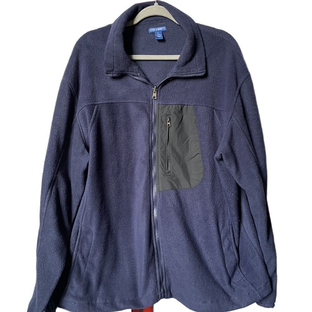 Steve & Barry’s Men’s Deep Blue Fleece Jacket w/Black Nylon Accents (Size: LG)